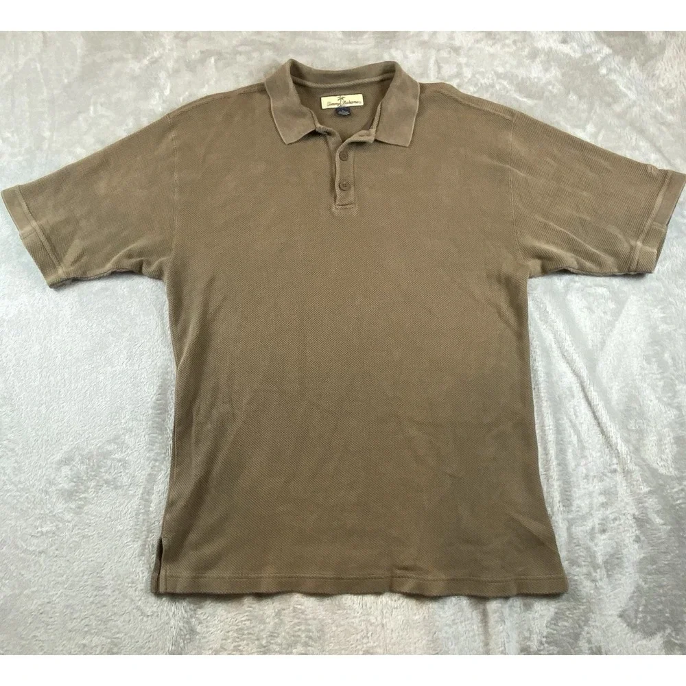 Tommy Bahama Polo Shirt Mens Large Brown Golf 70% silk 30% Cotton‎ Pique Knit